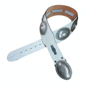 Al Beres 31-35" Belt Henry Lehr Stamp White Leather Steel Punched Concho Vintage